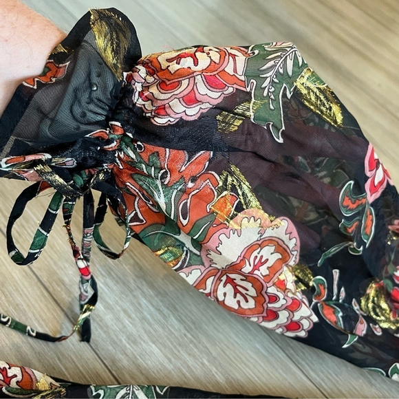 The Kooples Bollywood Silk Floral Mini Dress Black Multicolor Boho Party Sz 1, S - Picture 8 of 16